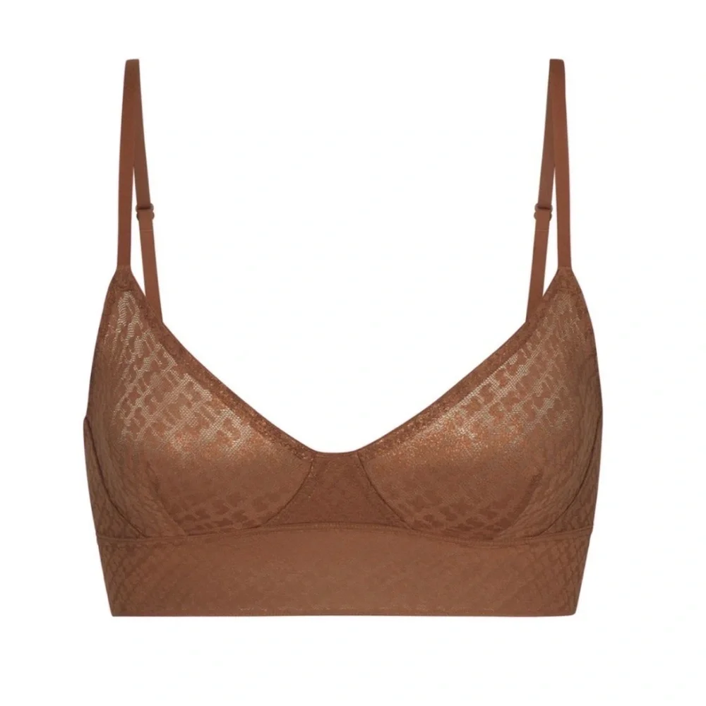 Skims Logo Triangle Bralette Gold Copper‎ brown NWT size XXS